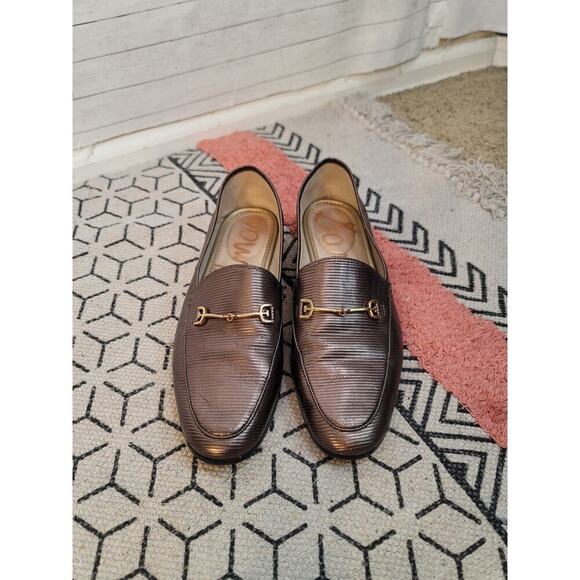 SAM EDELMAN LORAINE LEATHER LOAFERS in Black/Amethyst Metallic  SZ 9 - Picture 4 of 16